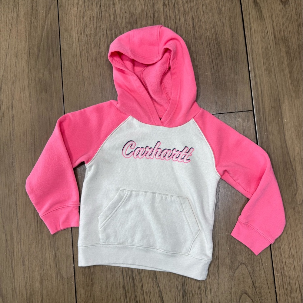 Carhartt Kids Cream Body with Pink Hood & Sleeves Pullover Hoodie
